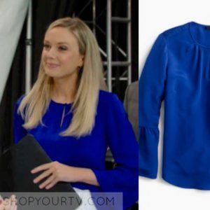 J.CREW Silk bell-sleeve top COBALT